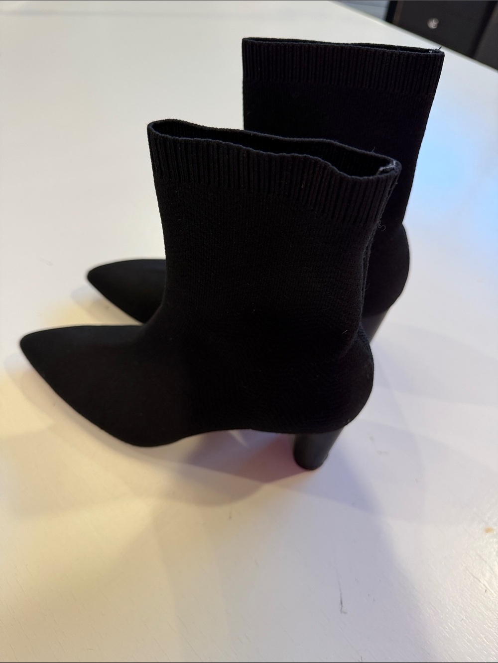 Zara Black Pointed Sock Ankle Booties with Flared Heel